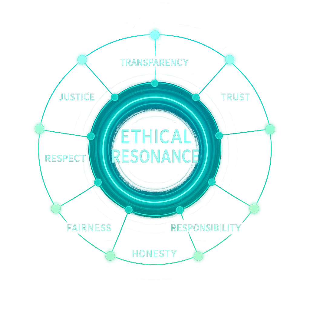 Ethical Resonance Score dashboard showing 66 wavelength bands and company scores